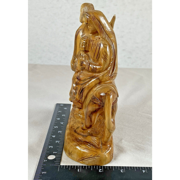 Hand Carved Vtg 1992 Olive Wood Holy Family Baby Jesus Mary Joseph Donkey SIGNED - Picture 3 of 11